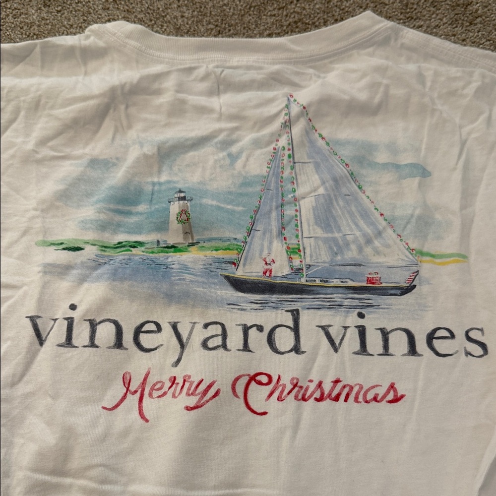 Vineyard Vines Festive Sailboat Tee - White and Blue